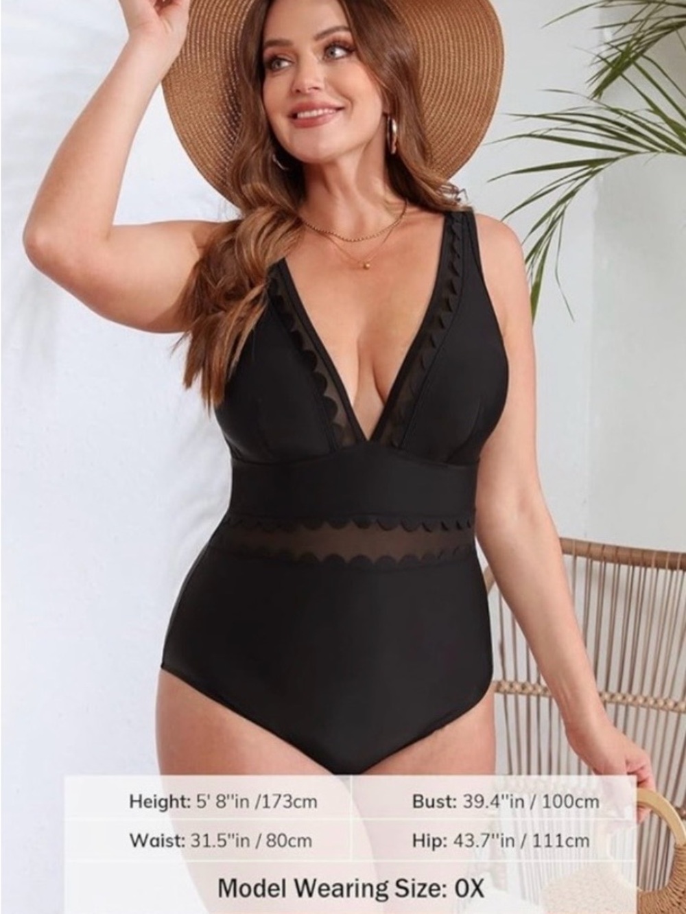 Cupshe Black V-Neck Scallop One-Piece Swimsuit